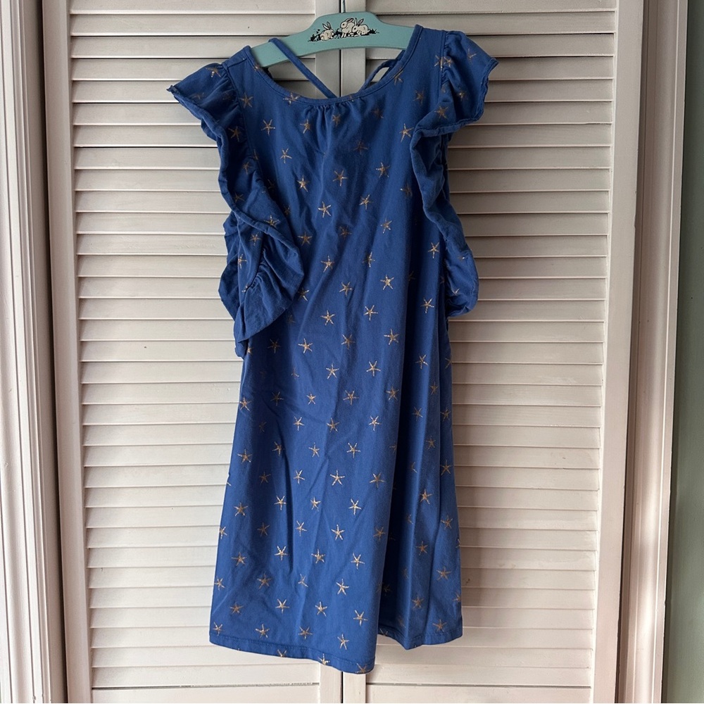 Tea Collection girls dress, blue with metallic stars